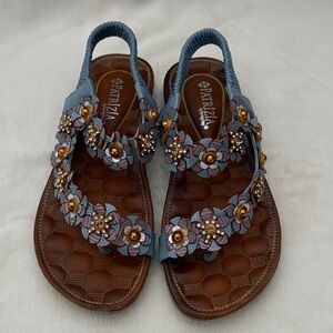 Patrizia Blue and Brown Floral Sandals